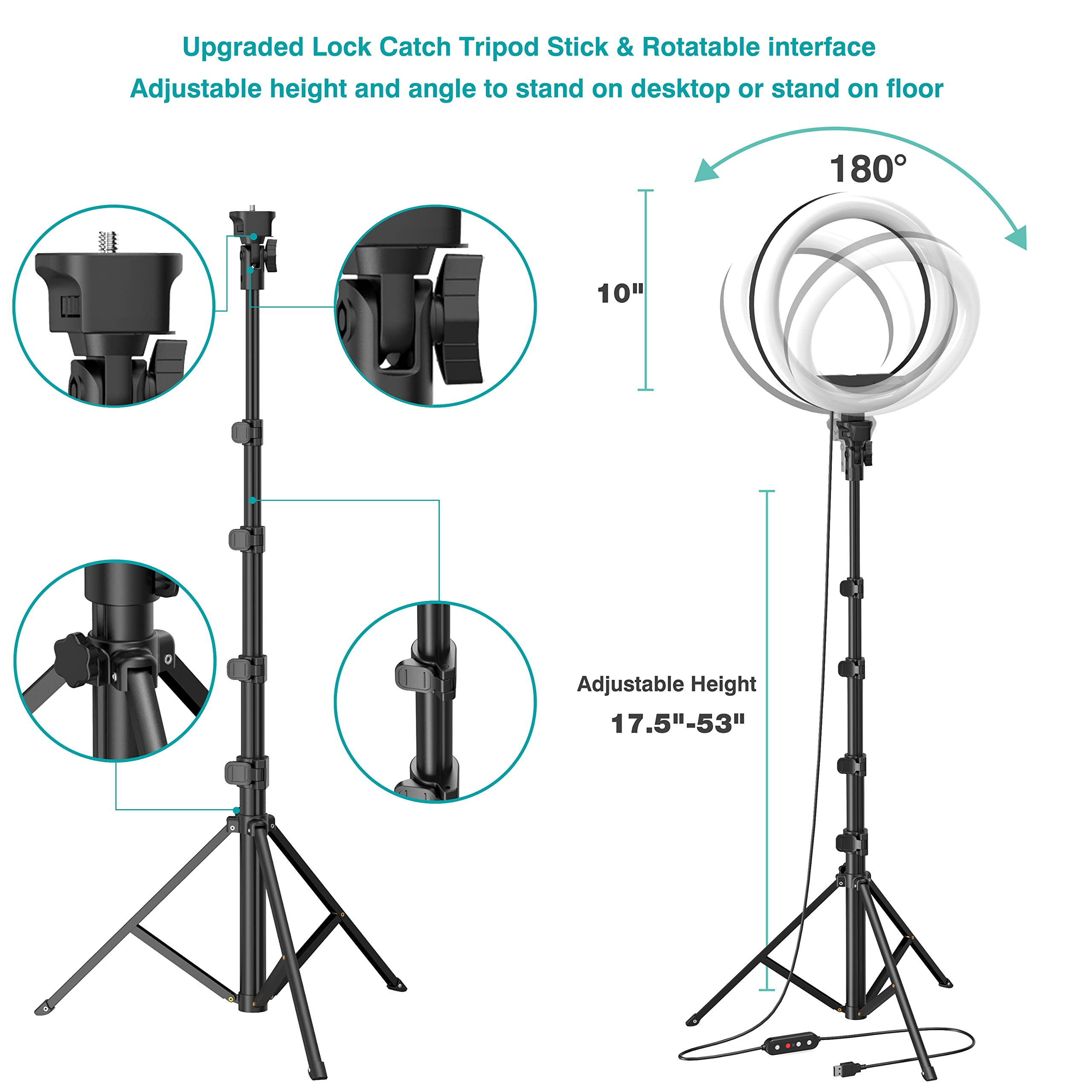 Ring Light with 53'' Extendable Tripod Stand, 10